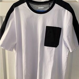 DKNY logo zip pocket men’s shirt sleeve Crew Neck t-shirt white black XL